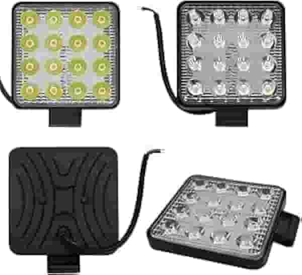 Kit com 2 Faróis de Milha LED 48W 16 LEDs 6000K – Universal 12V/24V – Retangular Slim para Off-Road, Caminhões, Carros e Embarcações
