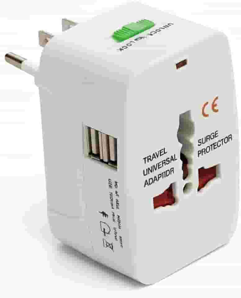 Adaptador Universal de Tomada com Porta USB – Viagem Internacional - Plug Mundial EUA, Europa, Reino Unido e Austrália | Carregador com Proteção e LED
