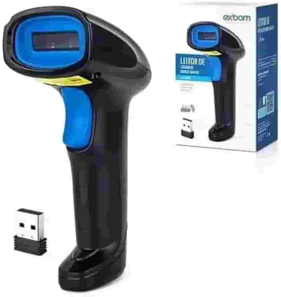 Leitor de Código de Barras Sem Fio, USB, Scanner Manual para PDV, EAN, Boleto, Danfe, Bivolt 110V/220V