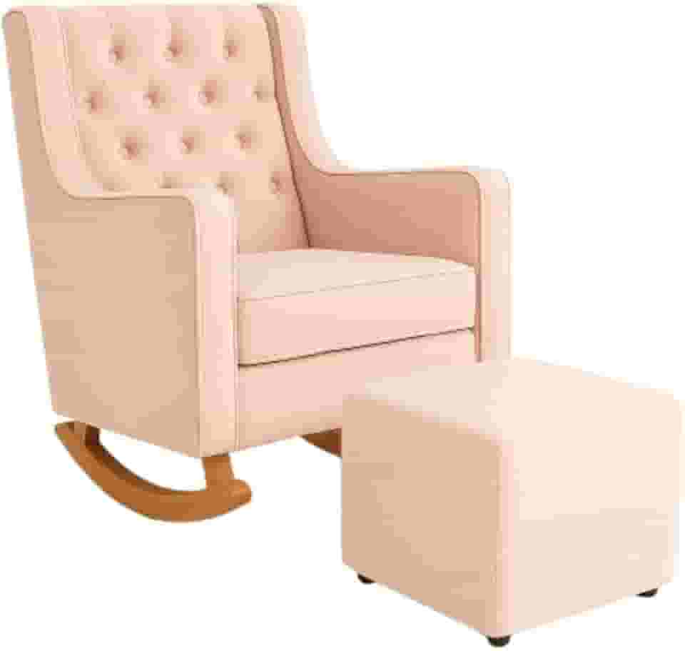 Poltrona Sofá Cadeira Amamentação Balanço Com Puff Pés Madeira Rosa