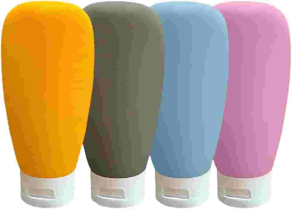 Kit 4 de Frascos de Silicone para Viagem Ideal para transportar Shampoo Condicionador Cremes e Loções à Prova de Vazamentos para Bagagem de Mão Leve Compacto Reutilizável Sustentável Qualidade Premium