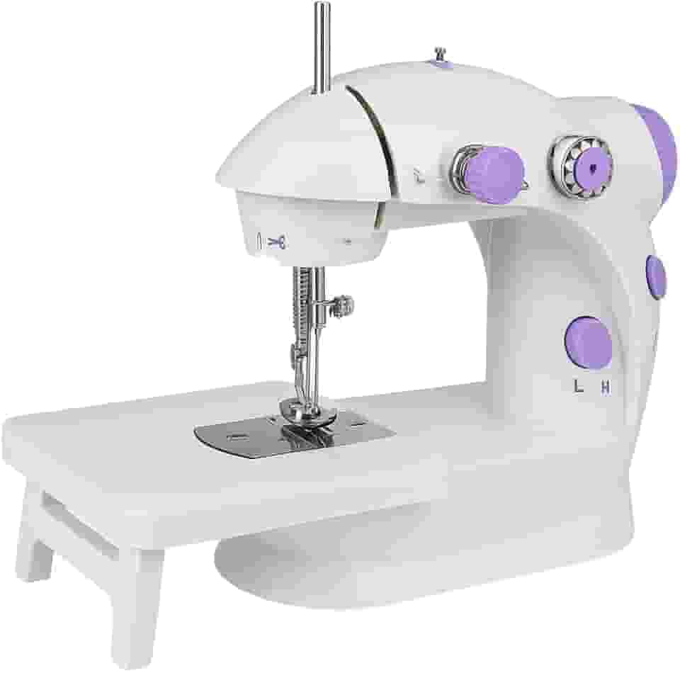 Mini Máquina de Costura Reta Portátil Bivolt Compacta com Mesa Extensora 110V/220V - 2 Velocidades com Pedal, Fonte e Manual
