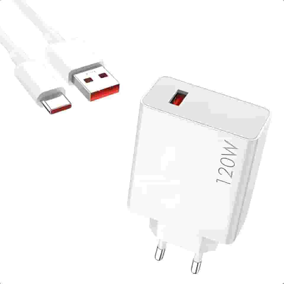 Carregador Turbo 120w Compatível com Mi POCO F5 Pro X3 X4 X5 + Cabo Tipo C, Branco