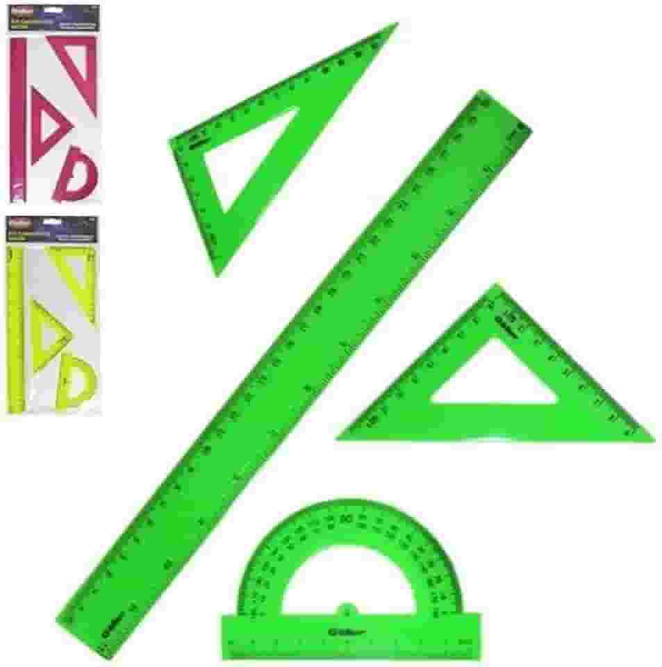 Kit Geométrico Neon (Transferidor, régua e 2 esquadros)