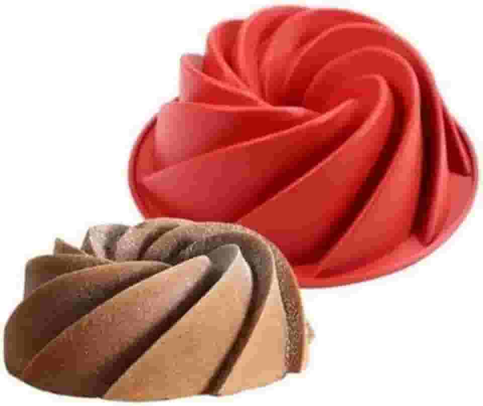 Forma de Bolo Assadeira Tornado Espiral em Silicone 23cm (Ideal P Congelador, Forno e Micro-ondas)