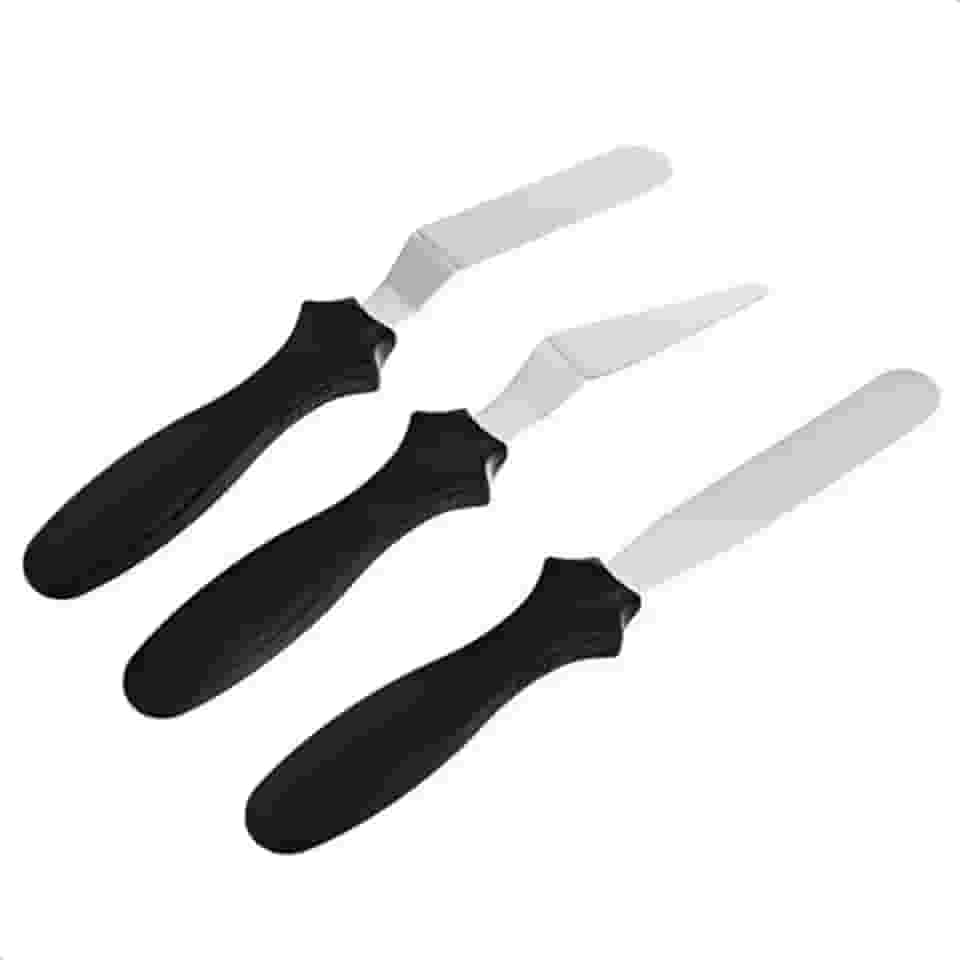 Jogo 3 Espátulas Diferentes Para Confeitar Bolos Tortas Inox Para Cobertura Chantilly Decorar Artística Confeitaria