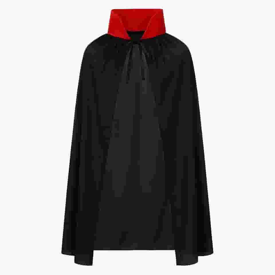 Capa Vampiro Drácula Halloween Unissex com Gola Vermelha Ajustável – Fantasia Infantil Juvenil Adulto para Festa Cosplay Teatro Baile Máscaras Acessório Noturno