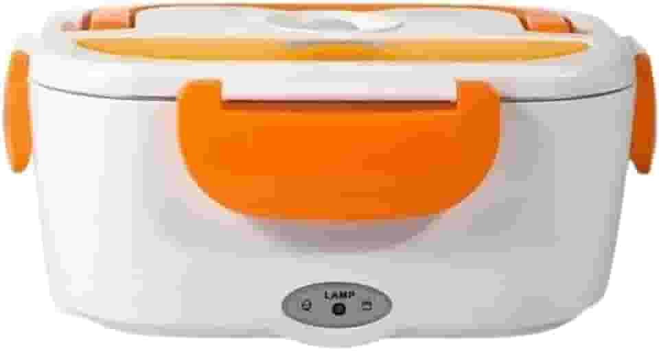 Marmita Elétrica Portátil 1,5L com Duas Divisórias Internas Removíveis BiVolt 110V/220V com Aquecimento Rápido e Tampa com Trava Ideal para Casa, Trabalho, Escritório, Caminhão e Carro (Laranja)