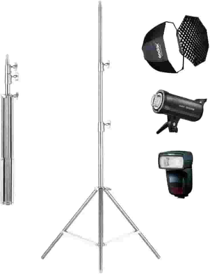 Tripé de Iluminação Profissional Greika em Aço Inox – Altura Máxima 2m – Para Estúdio Fotográfico e Vídeo