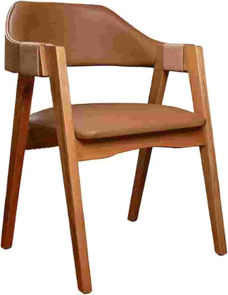 Cadeira de Jantar Com Encosto Curvo Base em Madeira Maciça Detalhe no Braço em Corda Nautica - Emily (Couro Marrom)