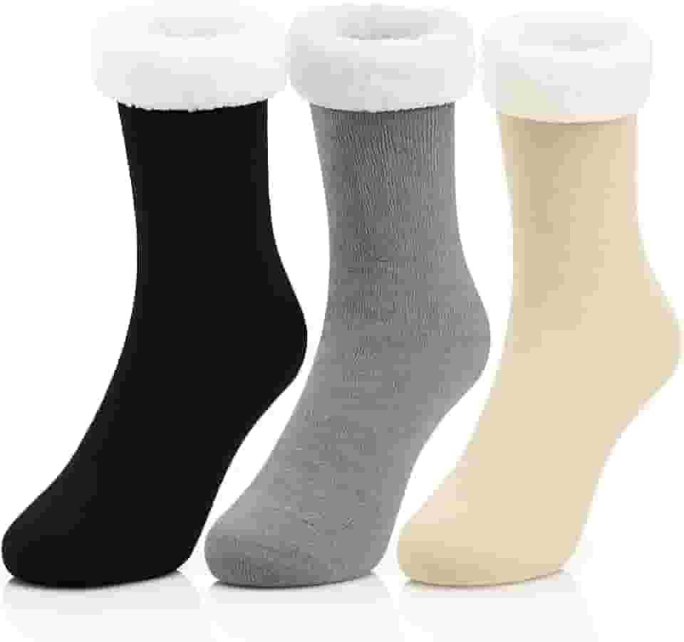 Meia Térmica Forrada De Lã Adulto Unissex KIT 3 Pares - Cores Lisas Tamanho 41 A 47 Ideal Para Frio Intenso