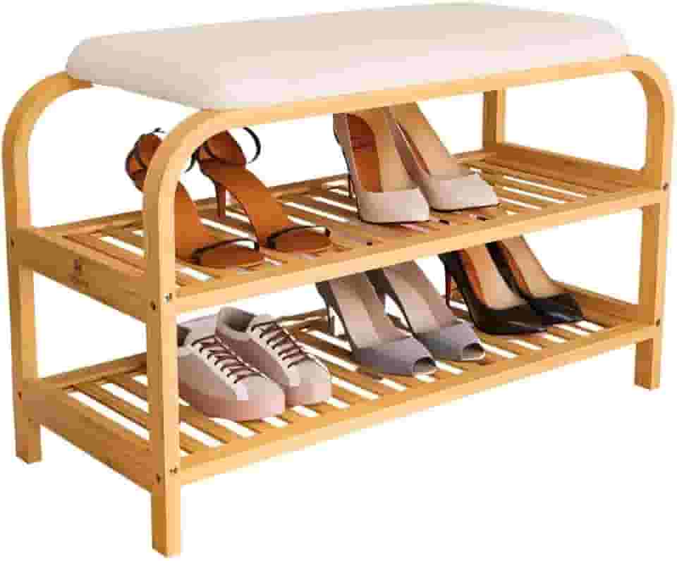 Sapateira em Bambu com Banco Estofado 70cm com 2 Andares, Entrada/Hall e Corredor, Heimon