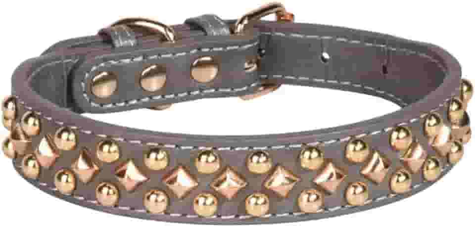 Coleira de couro para cachorro com alça de pescoço vintage para filhotes de cachorro buldogue ajustável coleira média (G, cinza)