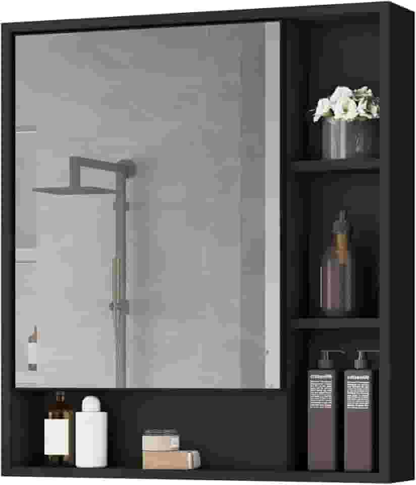 Armário Banheiro De Parede 1 Porta Com Espelho Selene Casa JD (Preto)