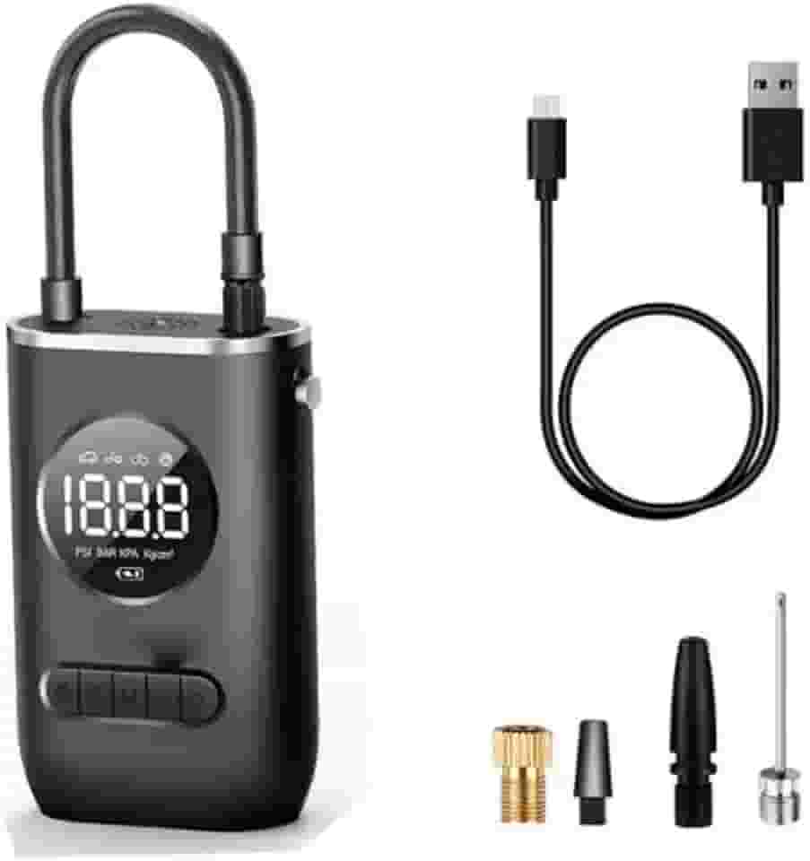 Compressor De Ar Portátil Digital com Lanterna LED Elétrico com Alimentação USB-C Compacto para Pneus De Carro Bolas Leve e Potente Calibrador Bomba De Ar Premium