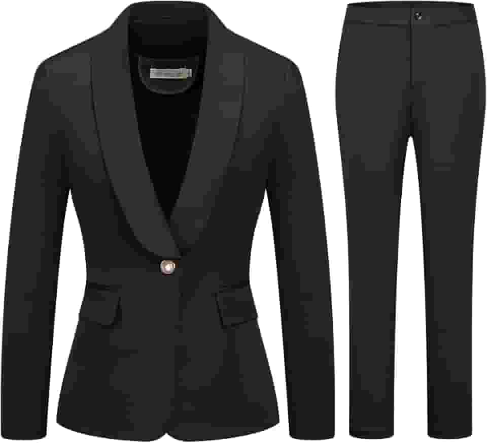 Conjunto de 2 peças de terno de negócios feminino, um botão, cor lisa, blazer