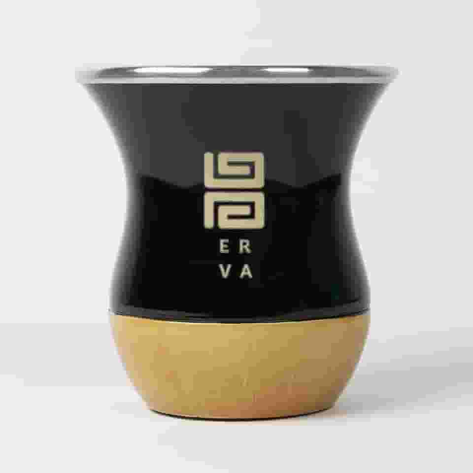 Cuia para Chimarrão Erva, Preto e Madeira, Design Moderno, Acabamento Premium