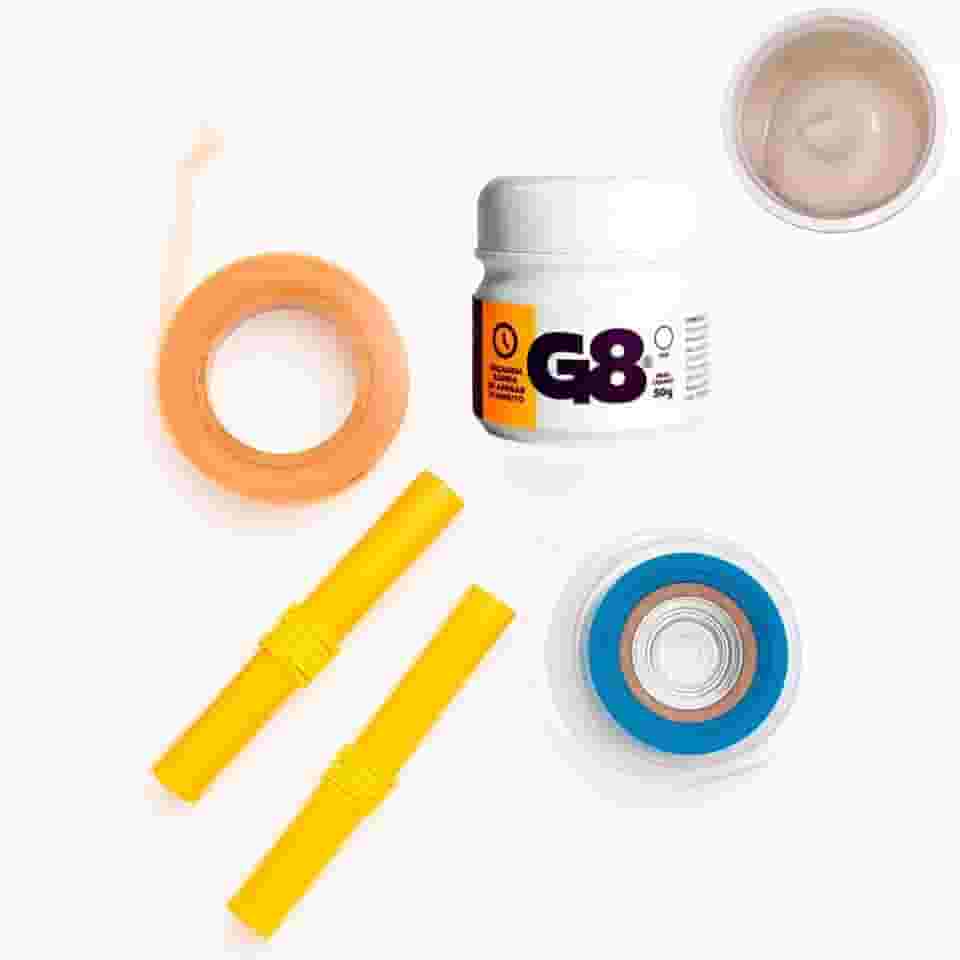 Kit Profissional Mega Hair – Cola G8 Transparente, Papel Térmico, Fita Dupla Face e Pano Nanopele