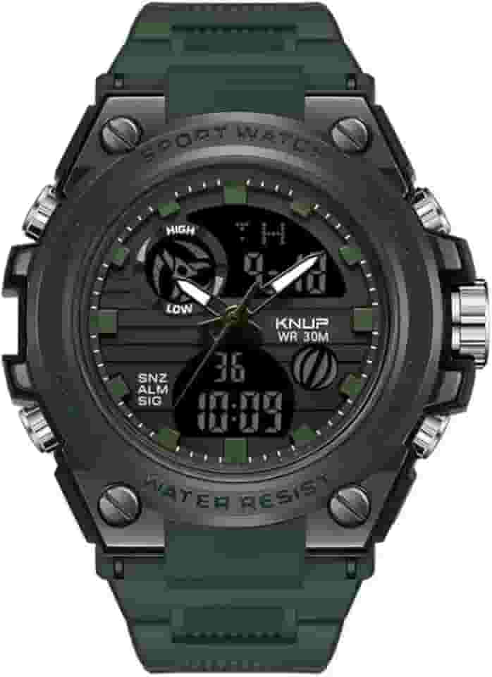 Relógio de Pulso Digital e Analógico Tático Estilo Militar Esportivo Sport Shock Tatico Prova D'água Com LED I Relógio Resistente Tático para Homens Esportivo à Prova D'água com Mostrador Analógico Digital e com Luz Led Noturna com Cronômetro Data e Função de Alarme Verde Militar Musgo