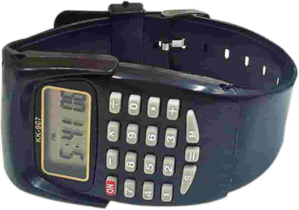 Relógio calculadora de design moderno, visor LCD, com teclado de silicone, para estudantes, empresários, donas de casa, relógio de pulso eletrônico com função de calculadora (preto)