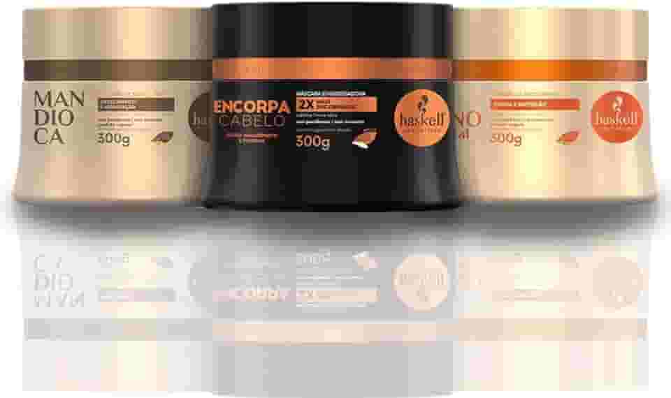 Kit Cronograma Capilar Haskell para Cabelos Finos e Ralos Máscara Murumuru Hidratação, Cavalo Forte Reconstrução, Tutano