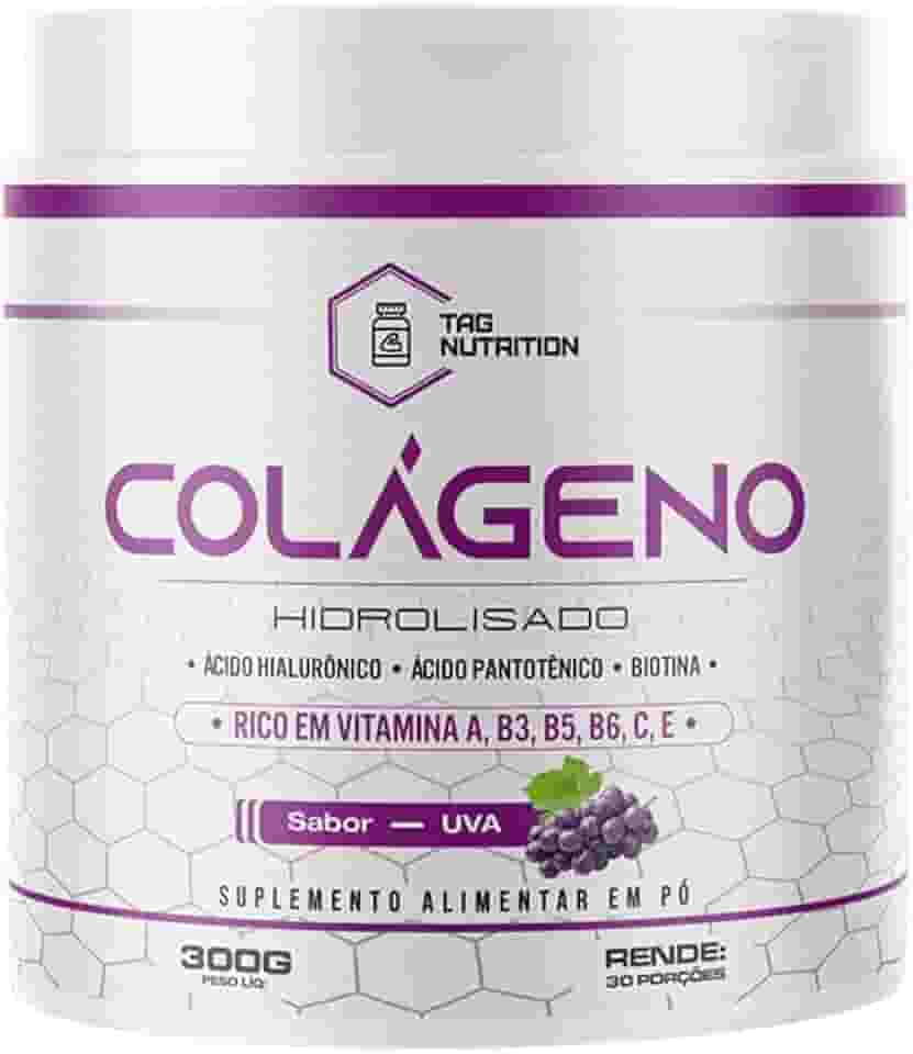 Colágeno Em Pó Hidrolisado 300g C/Ácido Hialurônico Pantotênico e Biotina - Tag Nutrition