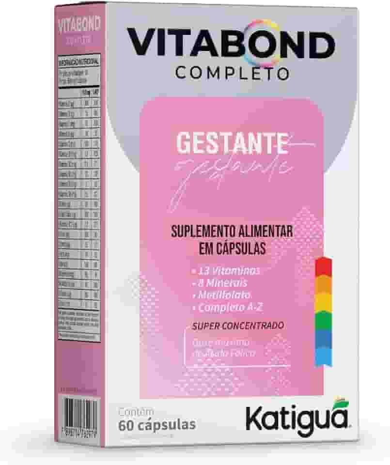 Katiguá, Polivitamínico Vitabond Gestante, Completo de A a Z, Com 13 Vitaminas, 8 Minerais, Metilfolato e Vitamina de A a Z, Super Concentrado, 60 Cápsulas rígidas • 60 doses