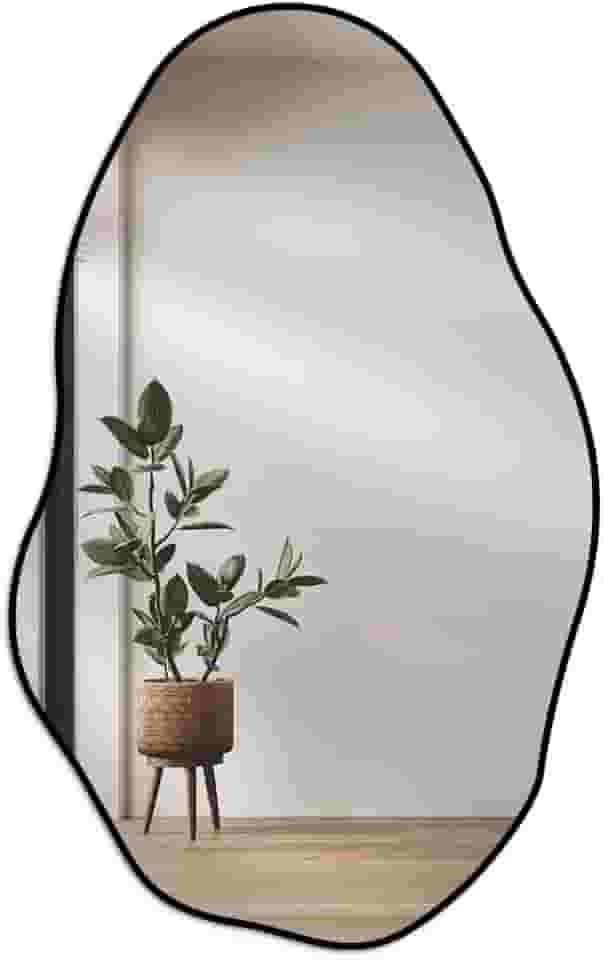 Espelho Orgânico Pedra 80x50cm Design Moderno com Moldura em Couro para Decoração Sofisticada (Preto)