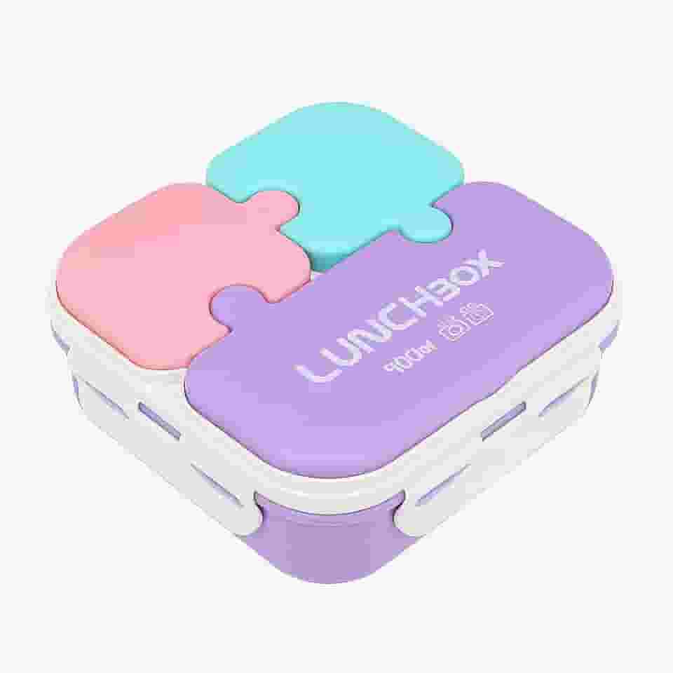 Lunchbox Infantil Puzzle, 2 Andares 900 ml, 3 Compartimentos com Talheres, Design Criativo em Formato de Quebra-Cabeça, para Crianças
