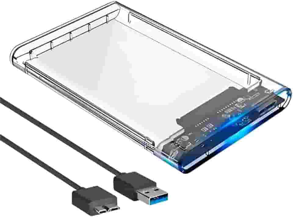 Case para HD Externo 2.5” USB 3.0 Transparente | Compatível com SSD e HDD SATA para Notebook, PC, PS4 e Xbox | Design Slim, Instalação Rápida, Alta Velocidade e Proteção Avançada