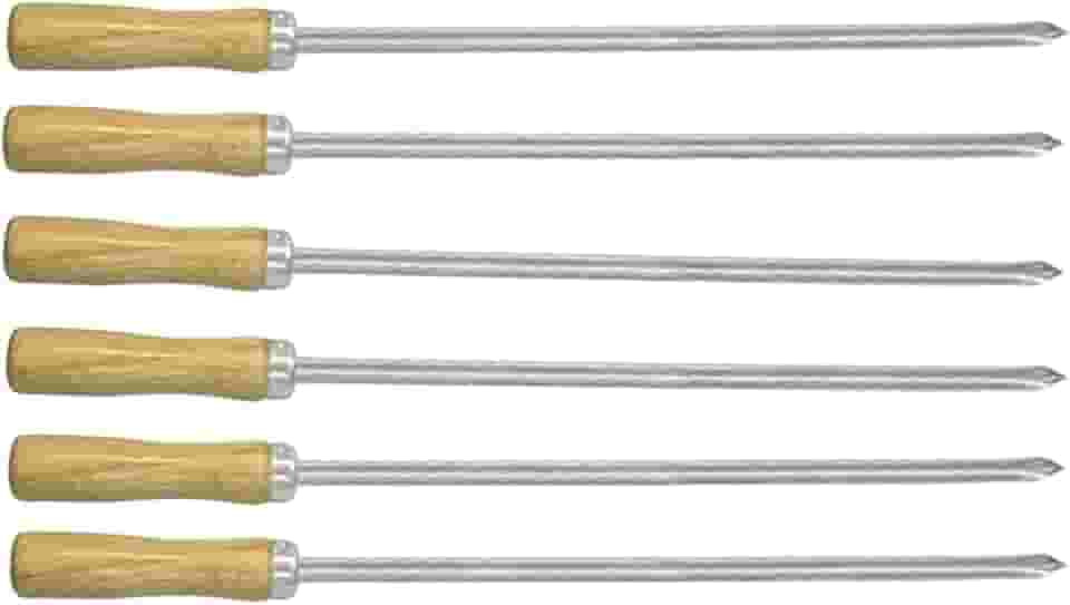 Kit 06 Mini Espeto Espetinho Lâmina Inox Cabo Madeira Churrasco Carne Coração - AMZ