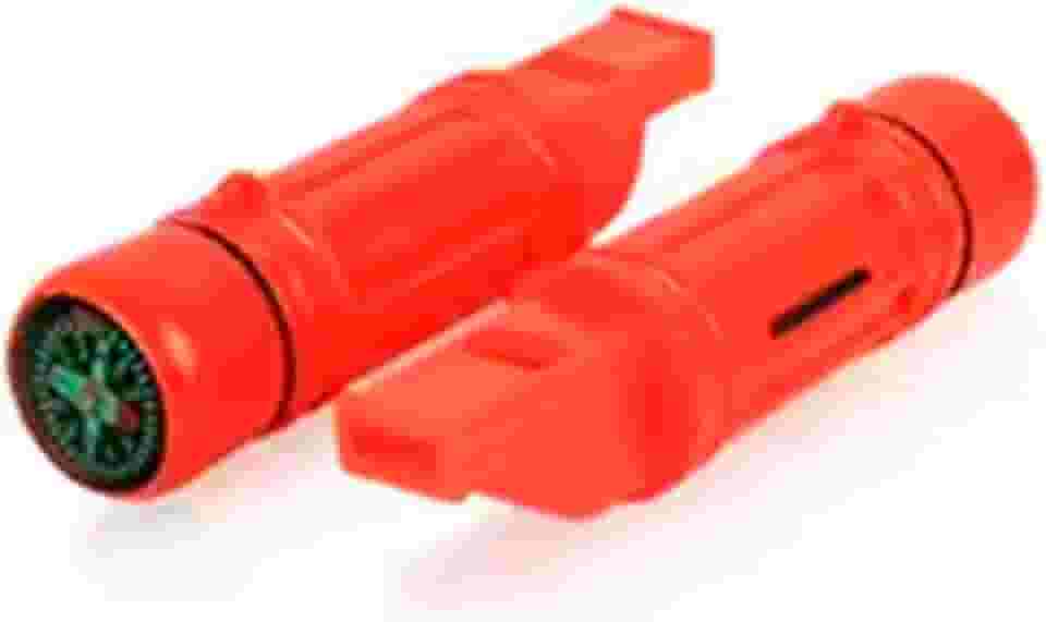 Apito de Emergência Sobrevivência 4 em 1 com Bússola, Pederneira, Espelho Sinalizador e Compartimento – Kit Multifuncional para Camping, Trilha e Aventuras