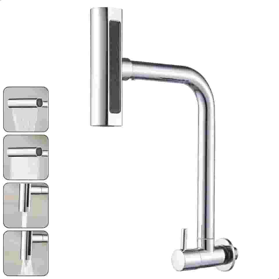 Torneira Gourmet Inox 4 Jatos Cozinha SOFTINOX – Giratória 360°, Instalação em Bancada/Parede, Diversas Cores, 1/4 de Volta, Funções (Cascata, Chuveirinho, Spray e Concentrado) (Parede, Cromada)