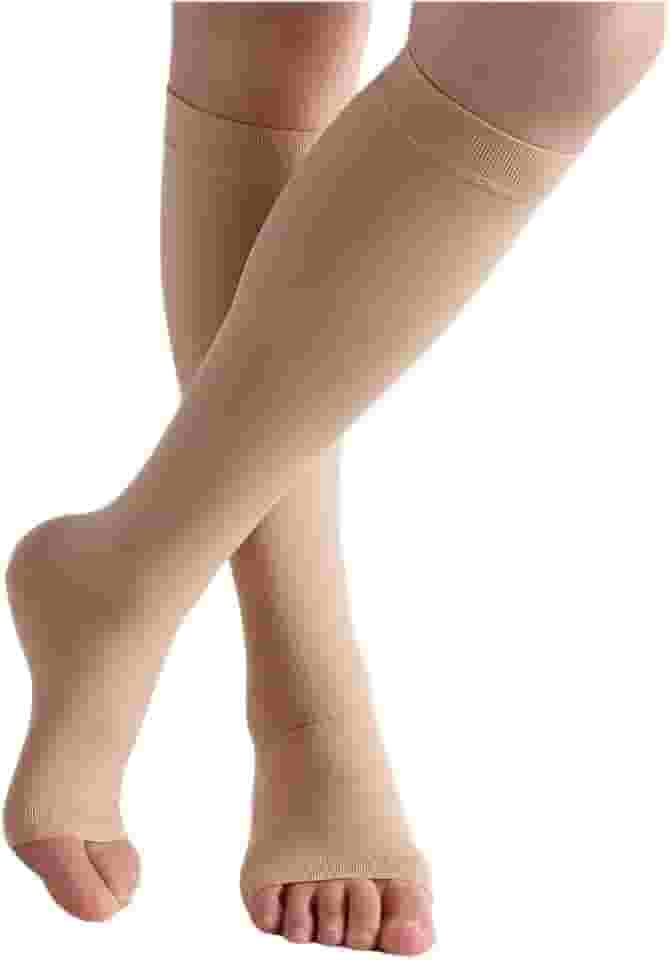 Meia 3/4 de Média Compressão, 20-30mmHg, Pé Aberto Sem Ponteira, Compressão Terapêutica