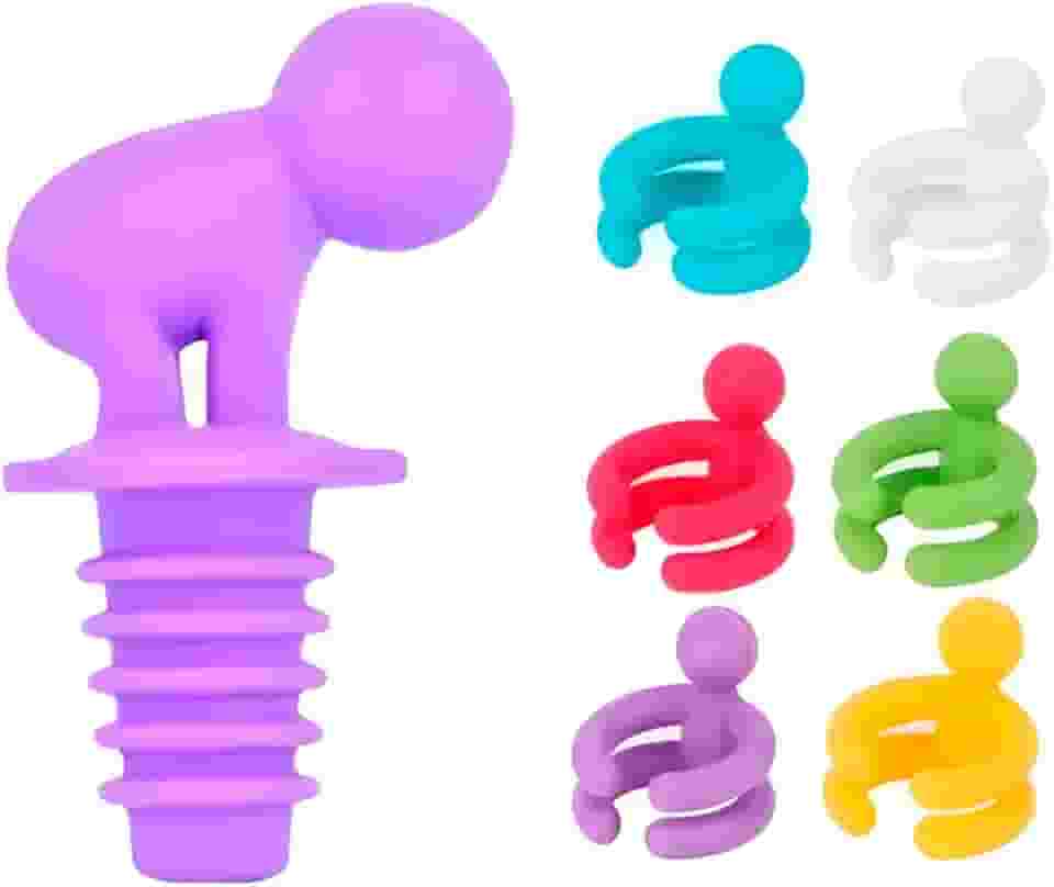 Conj. 6 Marcadores De Taça E 1 Tampa De Vinho Em Silicone