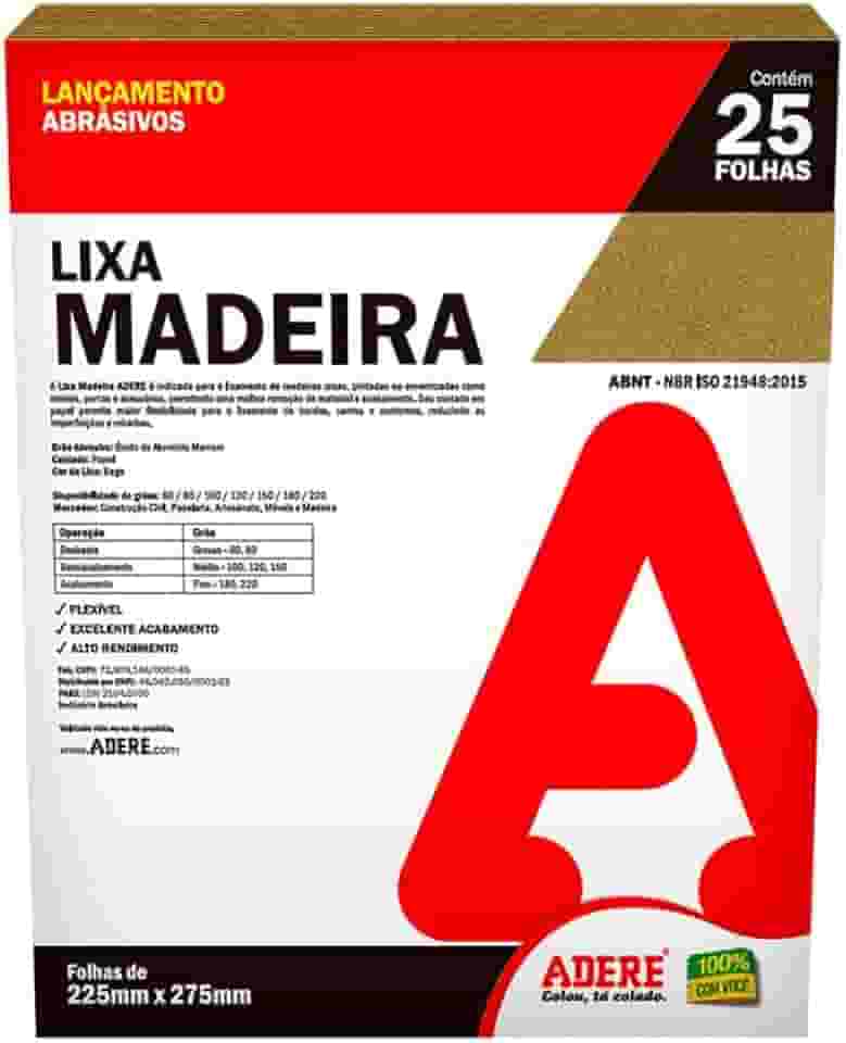 Folha Lixa madeira Papel Bege Adere Lmd120 225mmx275mm - 25 Folhas