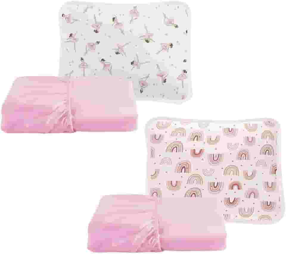 Jogo Lençol Berço Americano 2 Kits De Lençol Com Elastico e Fronha Estampa Menina