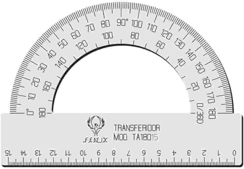 Transferidor Acrílico 180 15cm Transp Desenho Técnico Fenix