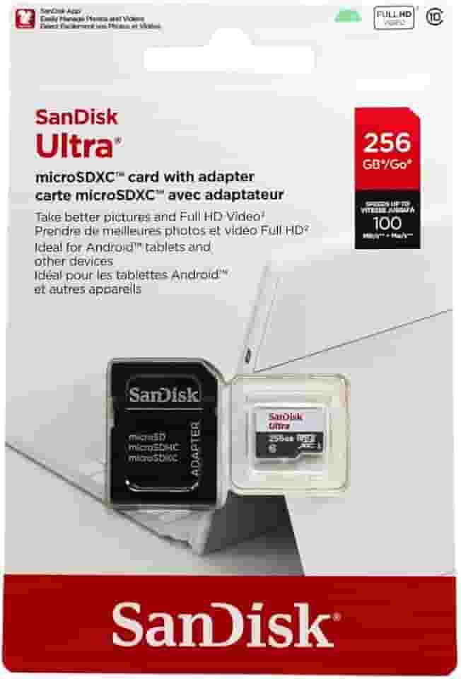 Cartão de Memória SanDisk Micro SD 256GB UHS-I Classe 10 com Adaptador - SDSQUNR-256G-GN6TA