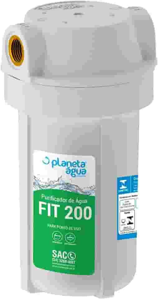 Filtro Purificador Fit 200 com Rosca de 1/2" Planeta Água Branco Pequeno, remover resíduos, cloro, barro, areia, ferrugem, cozinha, bebedouro, academia, profissional, do mercado, escola.