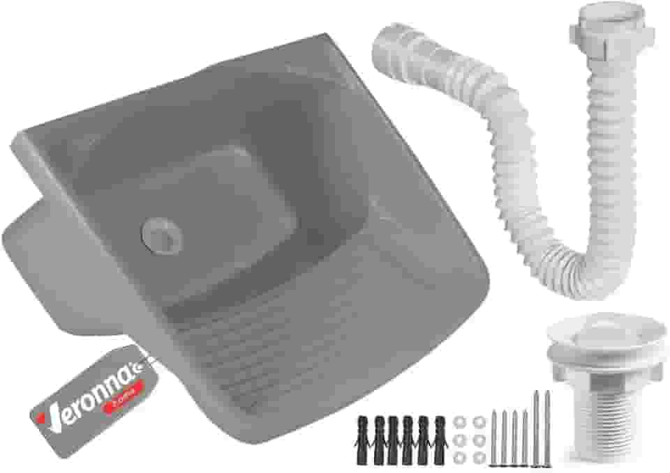 Tanque Plástico Lavar Roupas C/Sifão E Valvula Lavanderia 24l Veronna Cor Cinza Claro