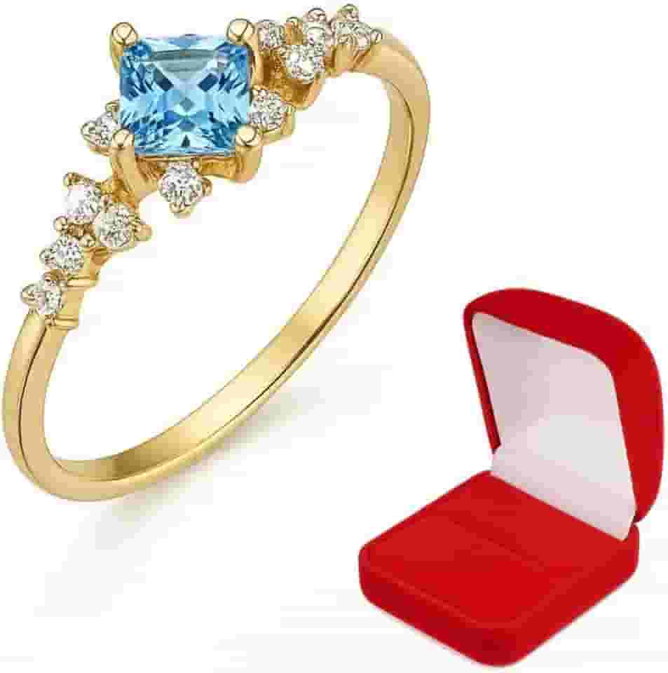 Anel Solitário Minimalista Feminino Pedra Quadrada Luxo Banhado Ouro 18K Refinado