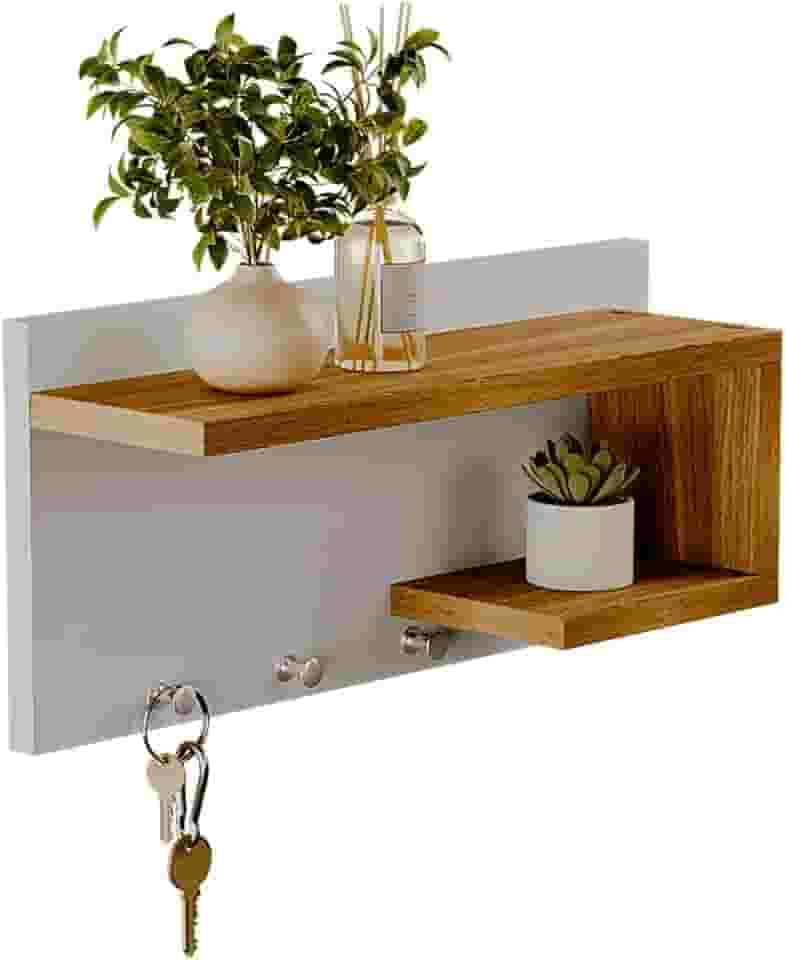 Porta Chaves de Parede com 4 ganchos Nero Branco e Freijó