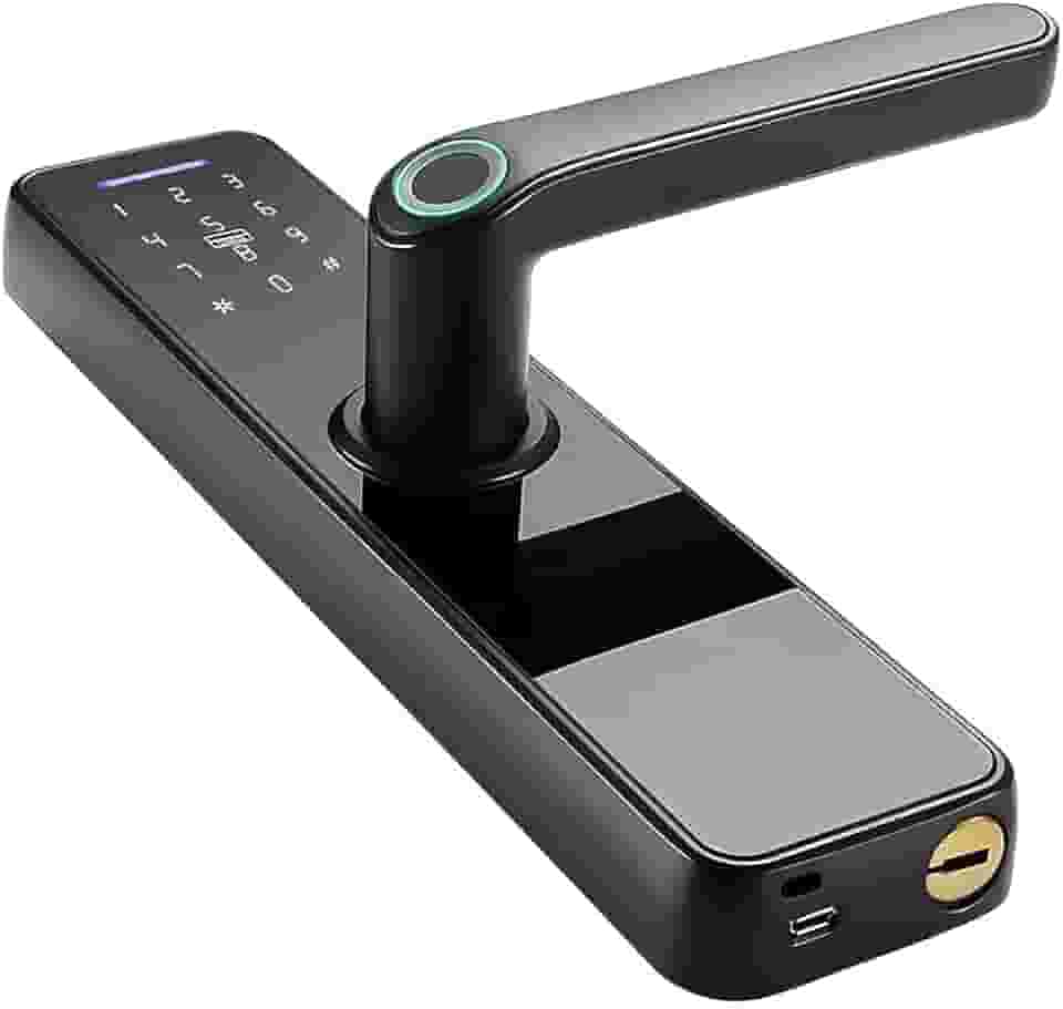 Fechadura Digital Biométrica Inteligente Tuya Wi-Fi, 5 em 1 com Senha, Cartão, Chave e APP, Tela Touch e Maçaneta – Para Apartamentos, Quartos, Escritórios e Portas Residenciais