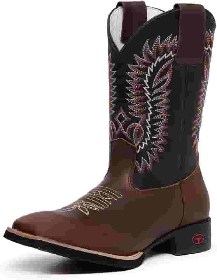 Botina Country Masculina Texana Couro Cano Longo Bico Quadrado