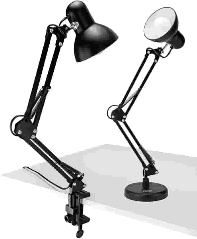 Luminária de Mesa Articulada em Metal Preto, Base Pesada + Garra, Soquete E27