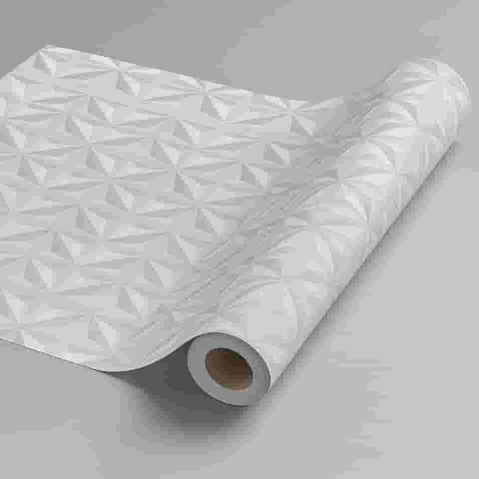 Papel de Parede 3D Cinza Claro Geometrico Adesivo Autocolante Rolo 5m x 45cm Sala Quarto cozinha