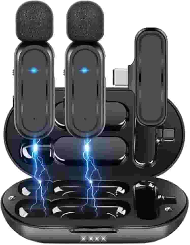 Microfone de Lapela Sem Fio 3 em 1 Qualidade Profissional, Redução de Ruído, Compatível com Android Ideal para Gravação, Podcasts e Entrevistas com Som Nítido e Sem Interferências