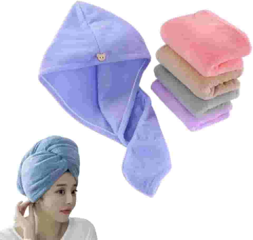 Kit 4 Touca Toalha Para Secar Cabelo Banho Cores Sortidas Microfibra Anti Frizz Absorvente - E-ShopCenter