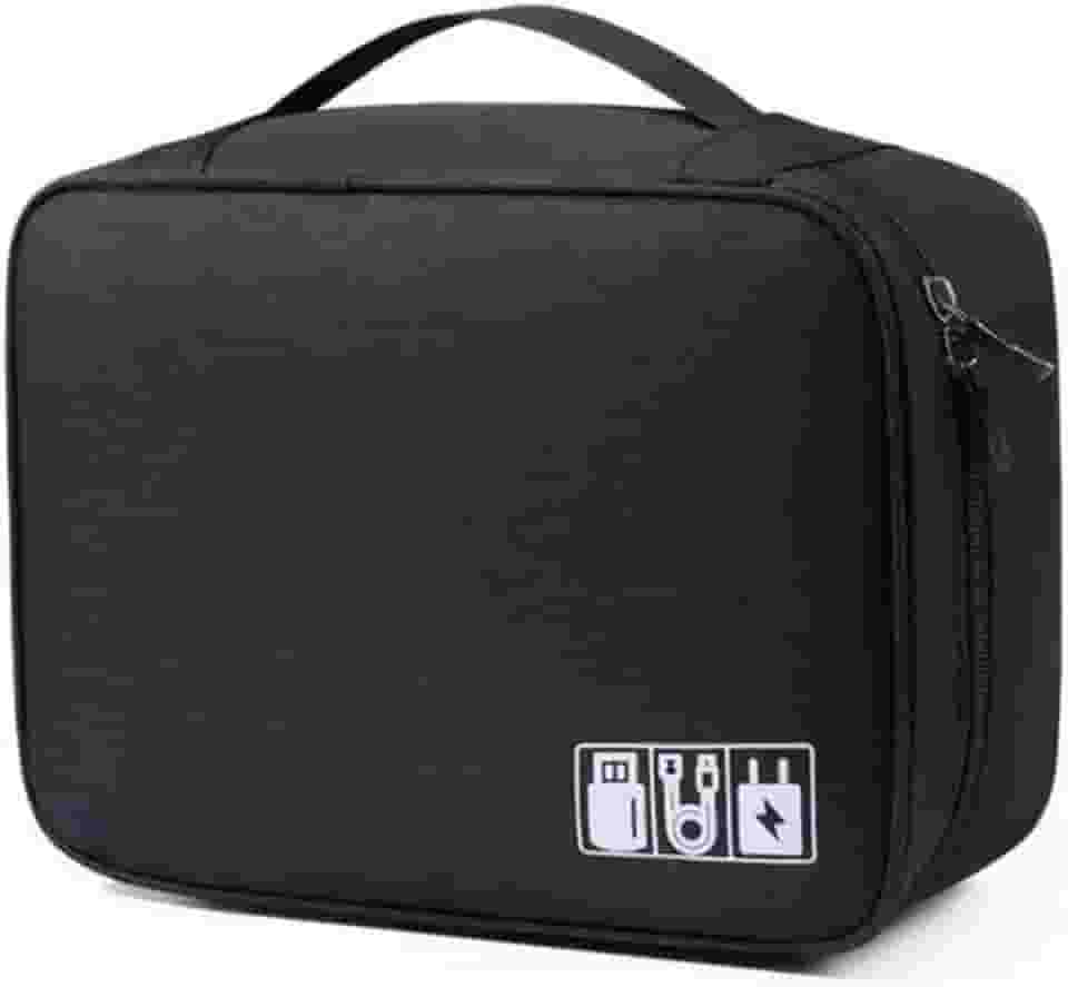 Case Organizador para Cabos, Acessórios de Eletrônicos e Carregadores com Divisórias Internas (Preta)